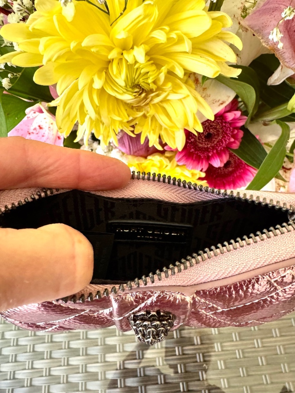 NWT Kurt Geiger Metallic Pink Key Ring Bag Charm Coin Purse - Picture 7 of 7